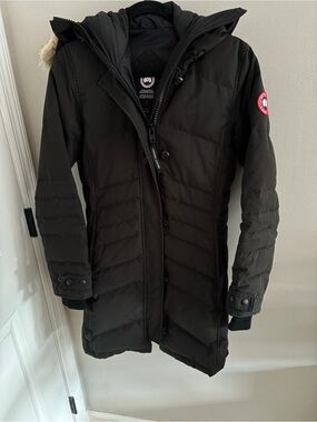 Canada Goose Black Women's Hooded Down Coat with Fur-Trim